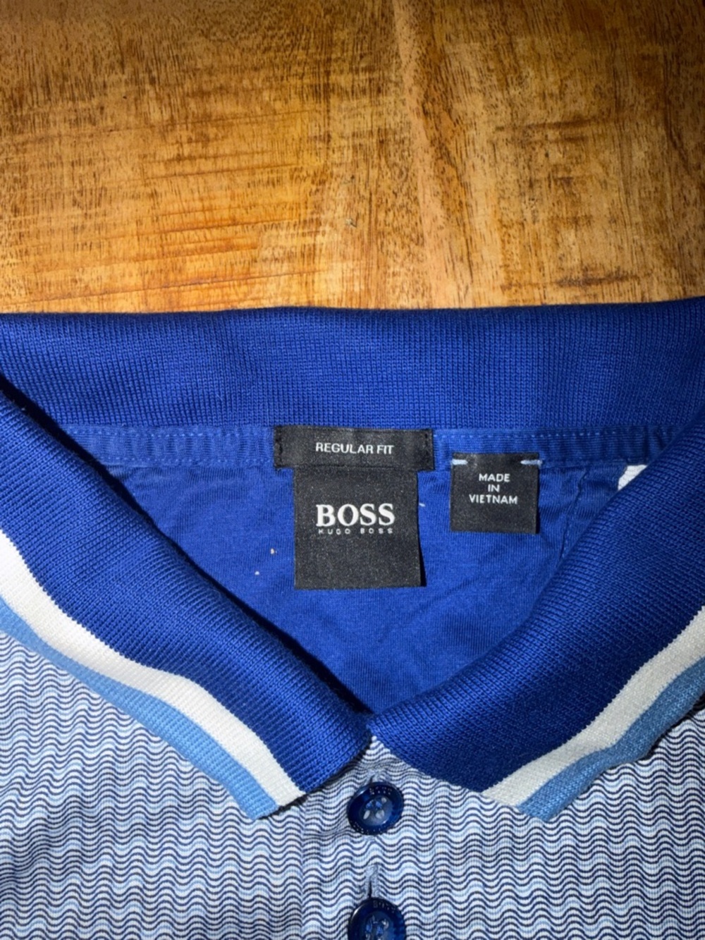 Hugo Boss Light Blue Patterned Polo with Navy Trim - Picture 5 of 6